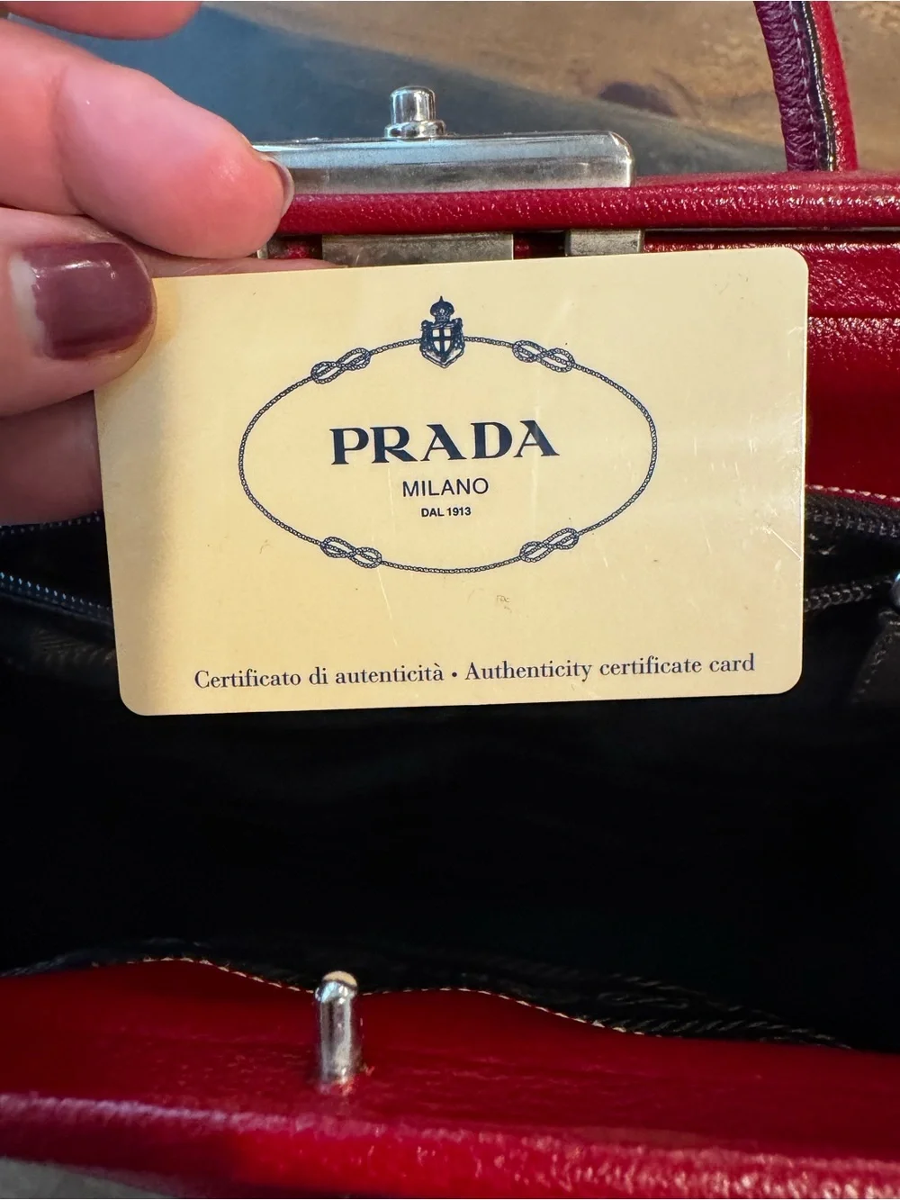 Prada Red Leather Top-Handle Satchel with OG Authenticity Card